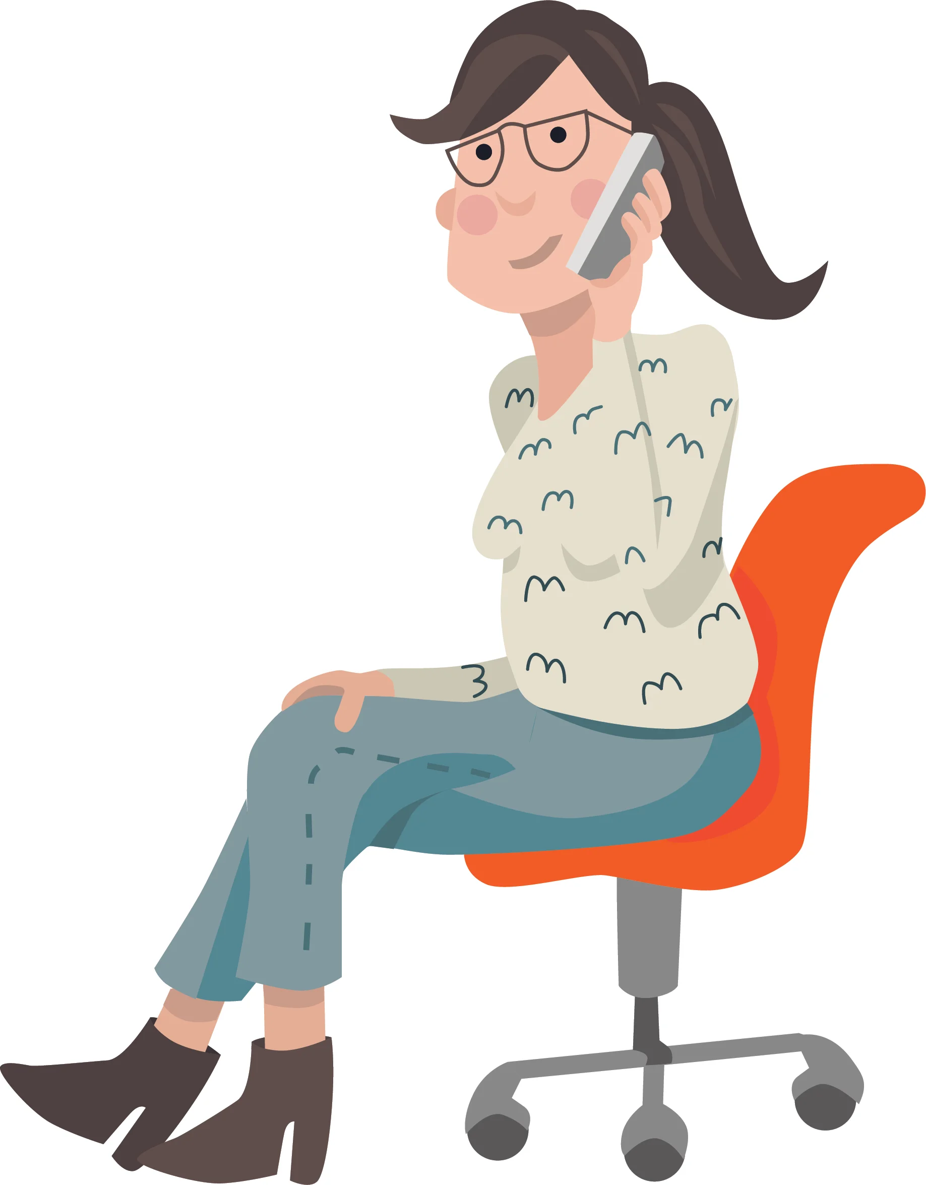 annika_metze_illustration_vektor_frau_schreibtisch_bluse_pferdeschwanz_jung_telefon_handy_schreibtischstuhl.jpg