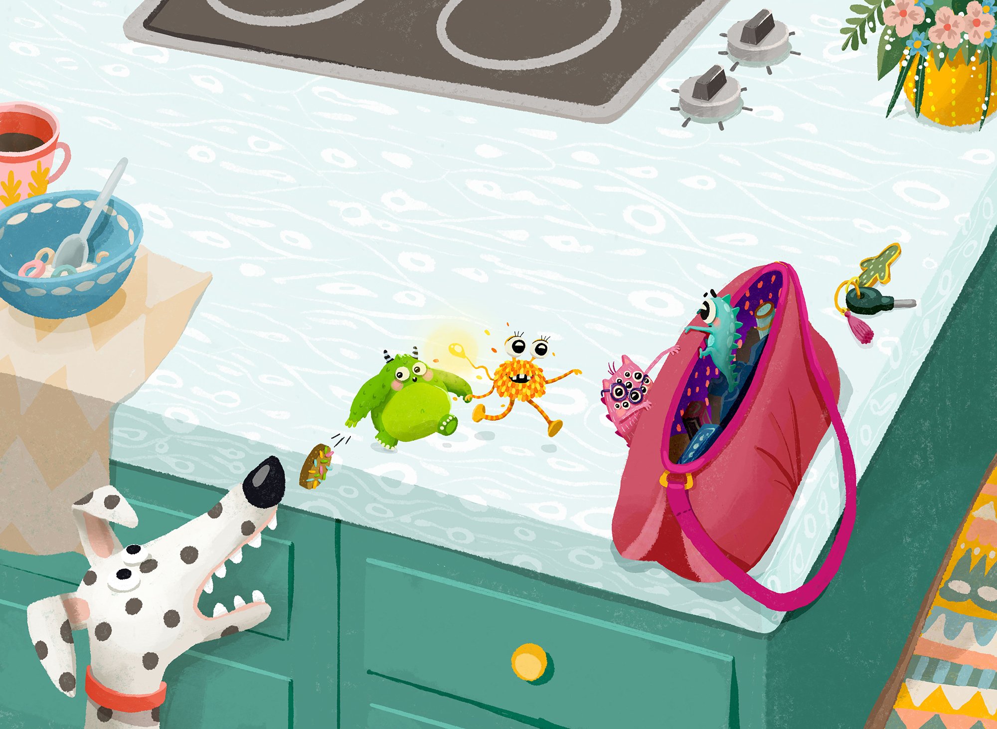 ametze_porta_kinderbuch_illustration_kueche_herd_hund_familie_zuhause_monster_flucht_interior.jpg