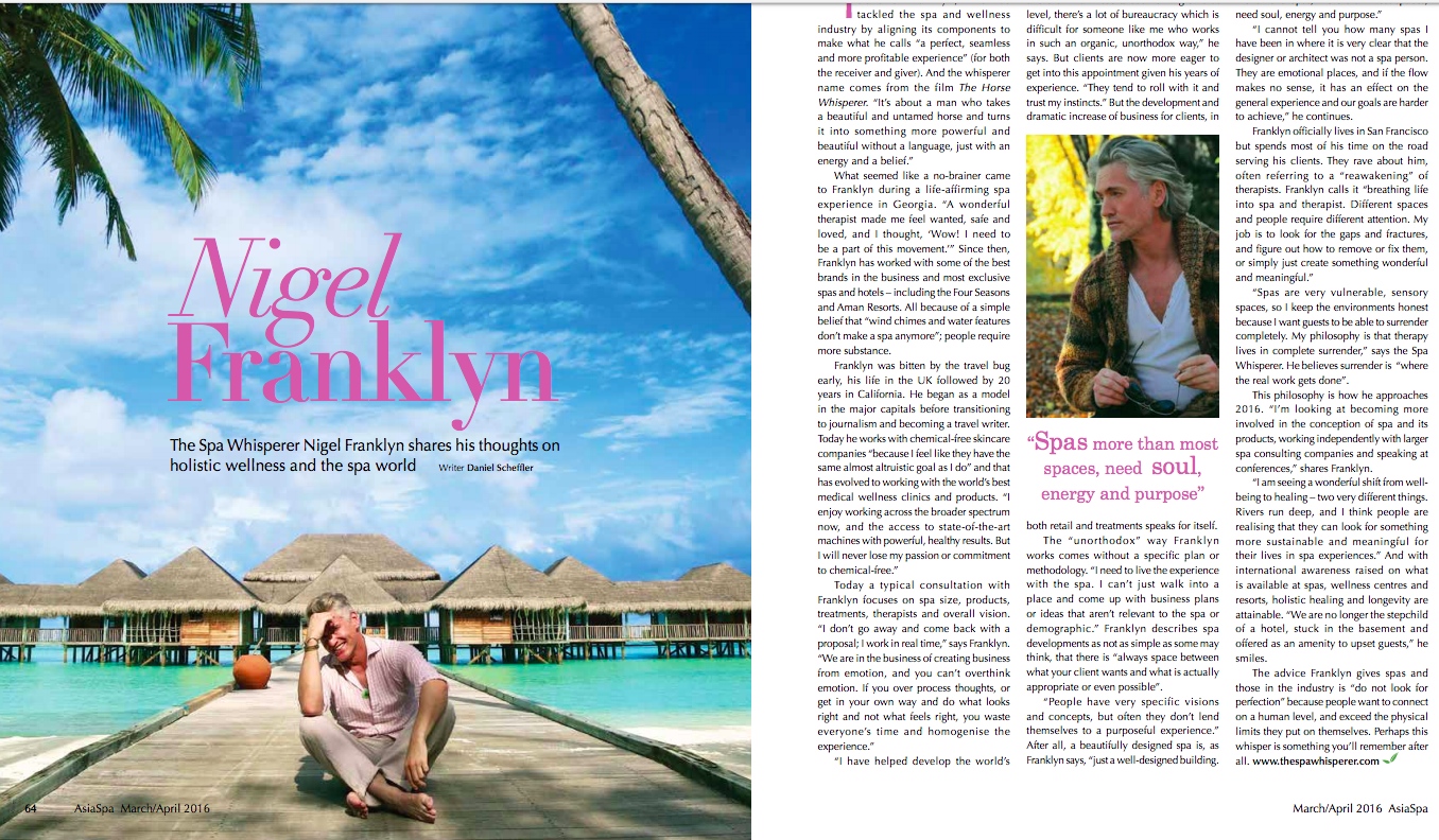 The Spa Whisperer shares his thoughts on holistic wellness and the spa world 