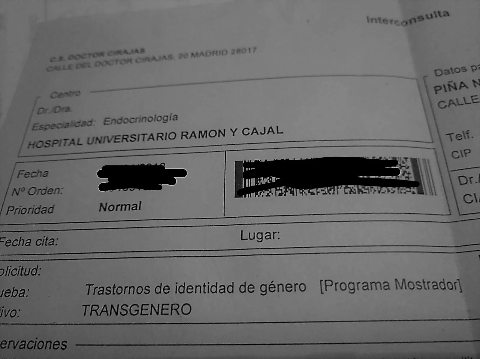 Archivo propio. Historia médica.