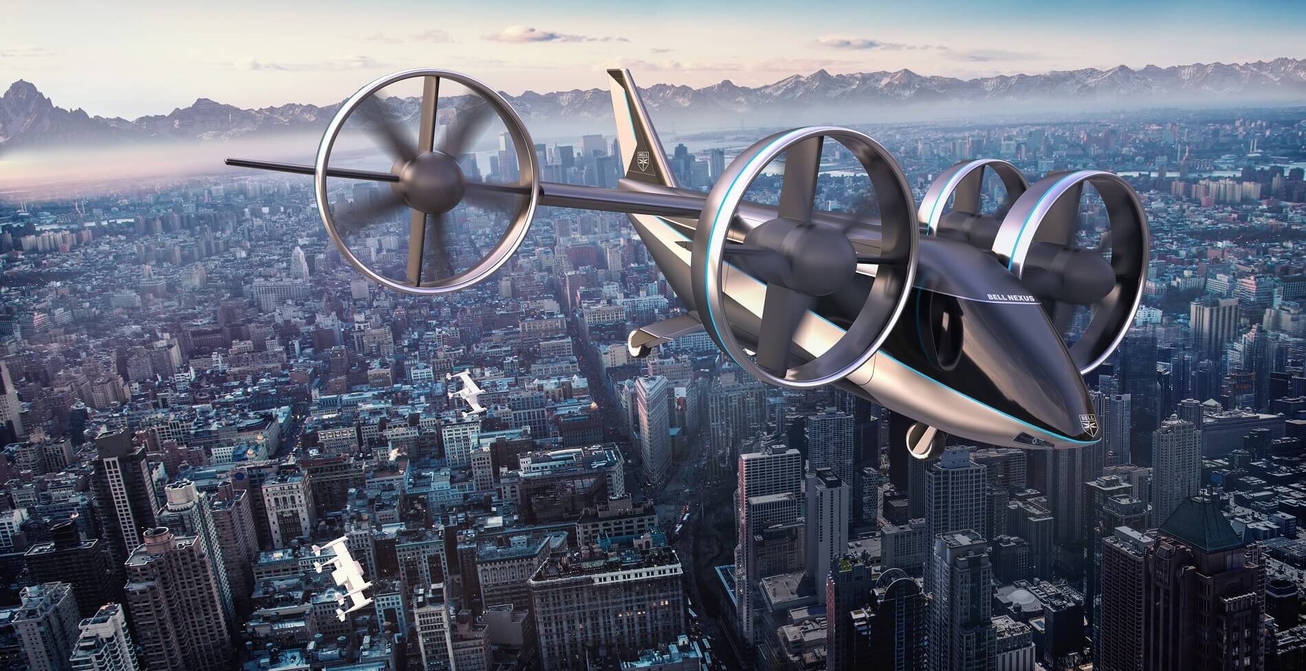 Bell Textron's Nexus hybrid-electric eVTOL air taxi, which is a partner in UAM ridesharing platform, Uber Elevate. Courtesy: Bell Flight
