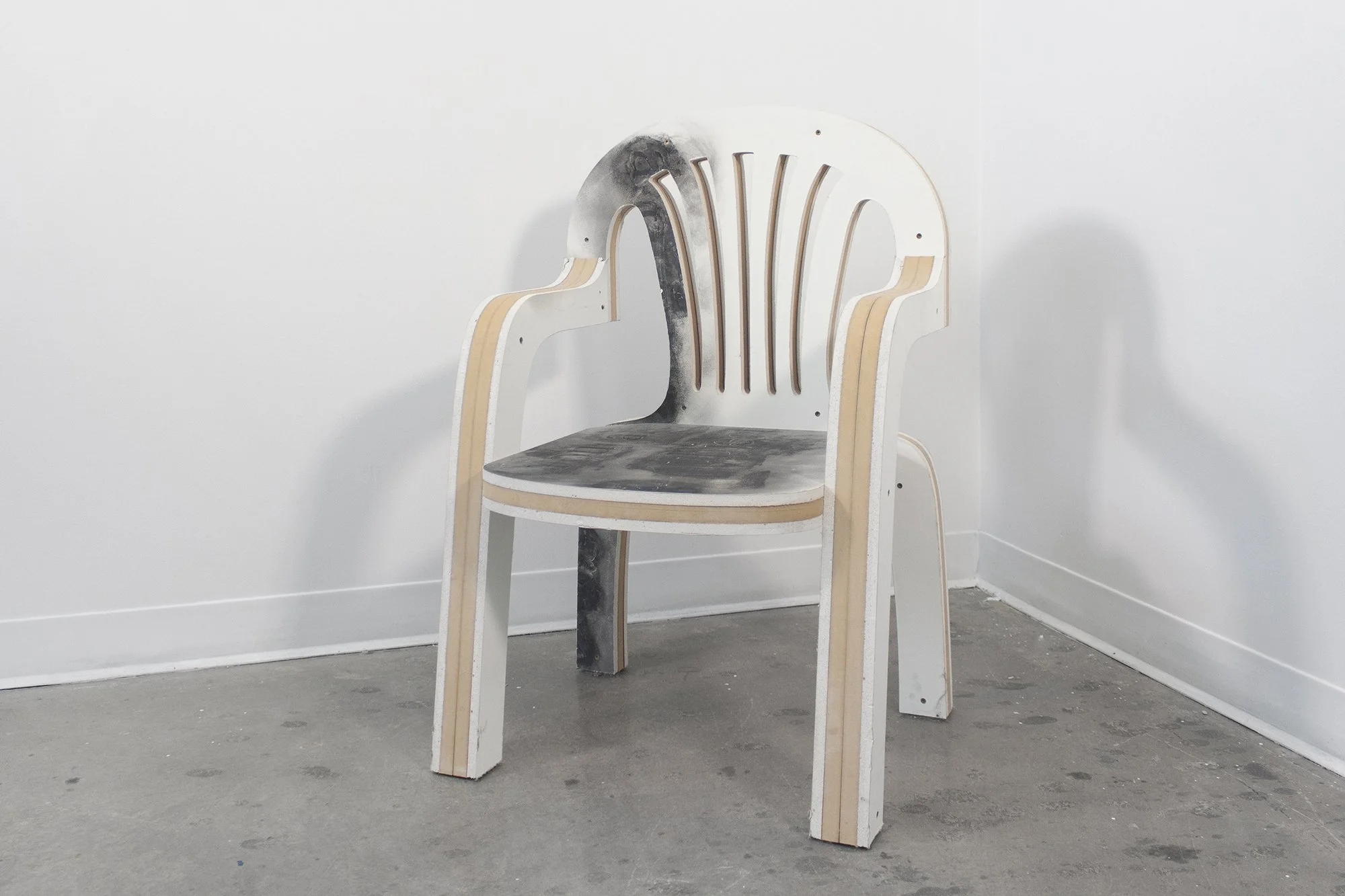  2020 Drywall mononbloc chair Drywall from “Today, we become” gets repurposed into this monobloc chair CNC routed MDF and drywall, intaglio print  