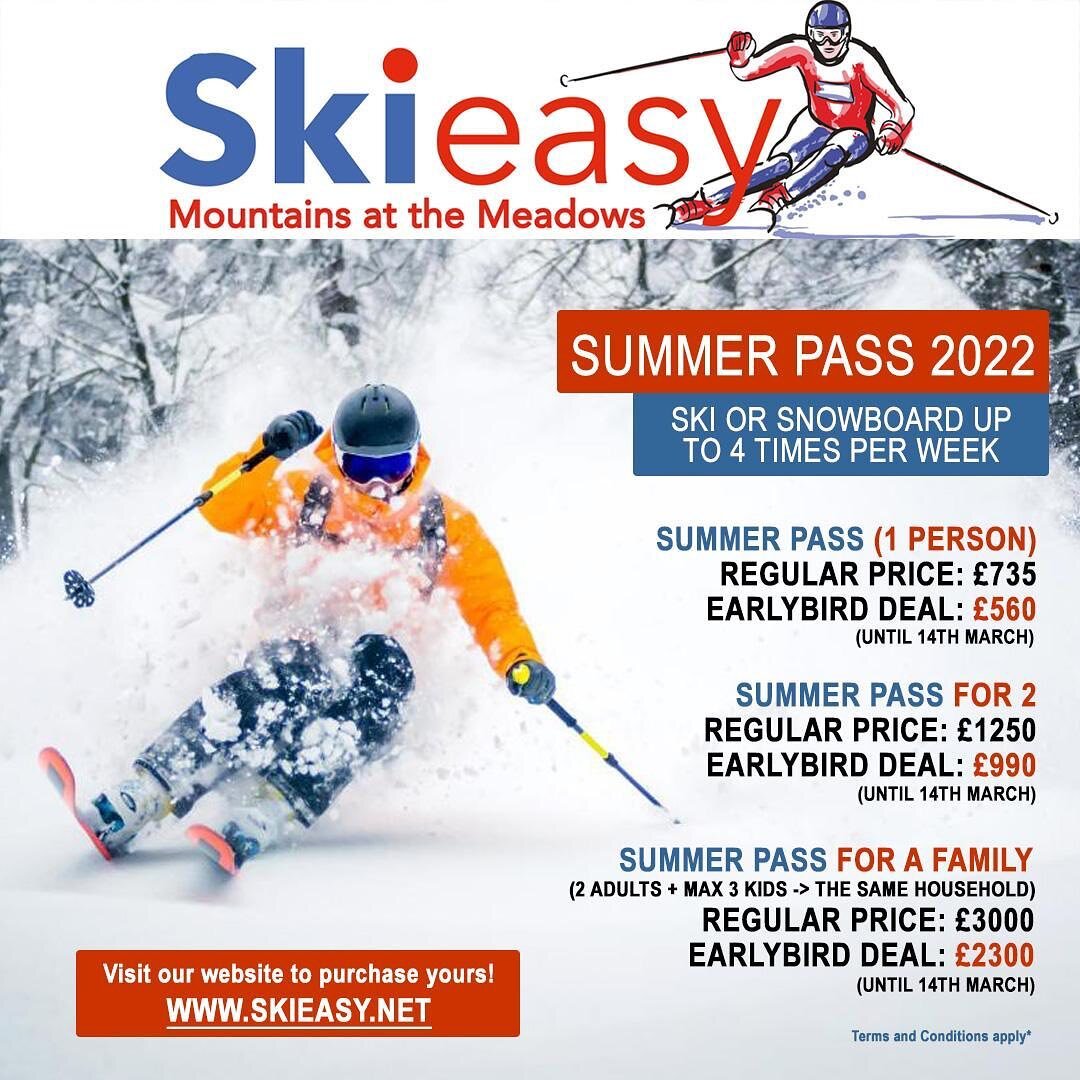 Summer Pass is back!! ☀️⛷

Do you love skiing and want to keep your fitness and skills up throughout summer? 

Ski all summer up to 4 times a week from the 11th April until 30th September for one upfront fee

🦜 Our best earlybird deal is running rig