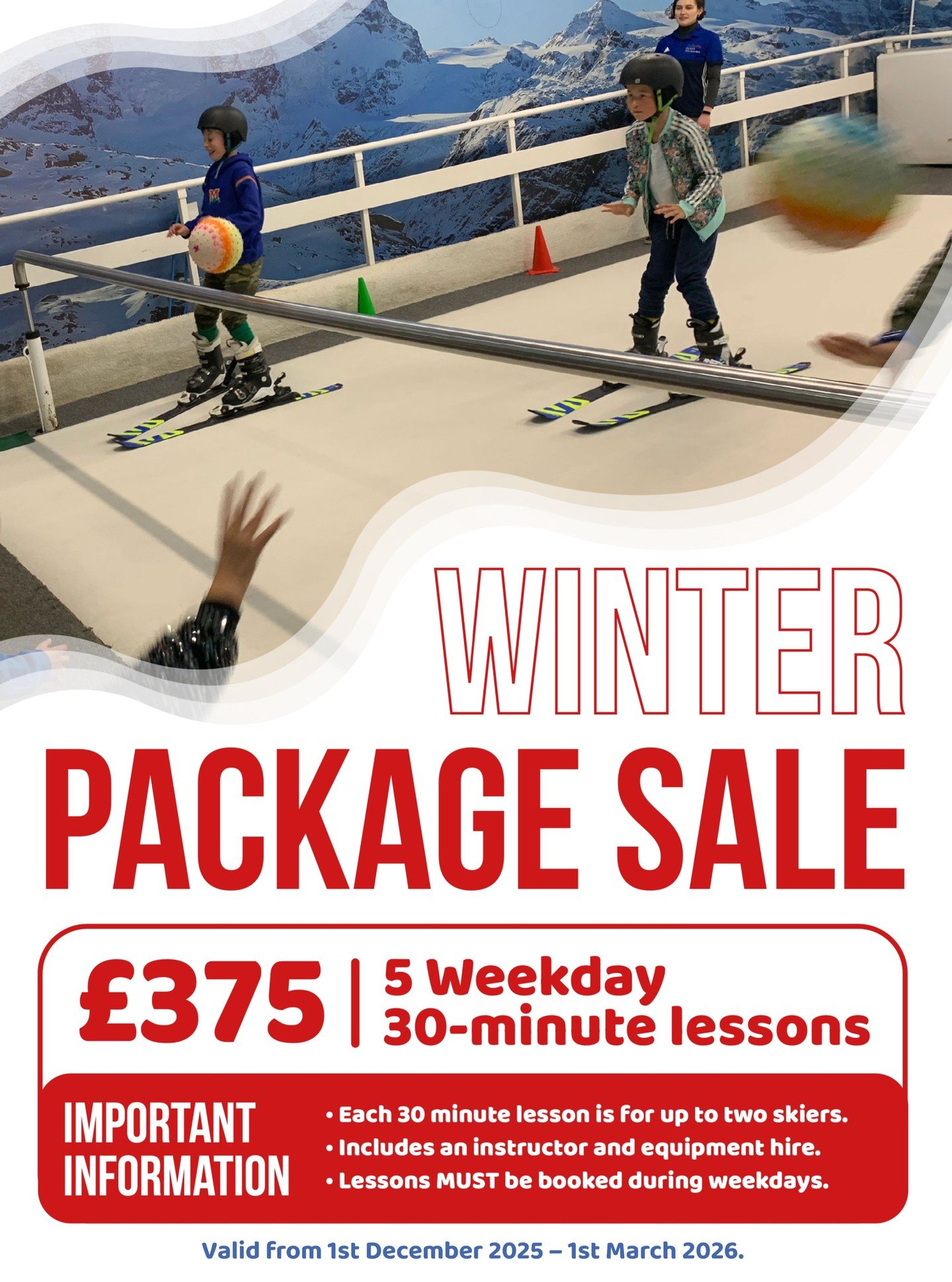 Winter is around the corner! ❄️

Our winter package is perfect for you to polish up on your skills before your ski trip 🎿

🔥 5 weekday lessons for &pound;375
🔥 Valid from 1st of December 2025 to 1st of March 2026

Check out the offer on our websit