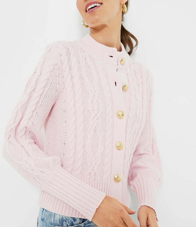 cable cardigan in pink