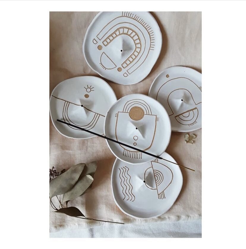 Curious Clay Sgraffito Incense Dish