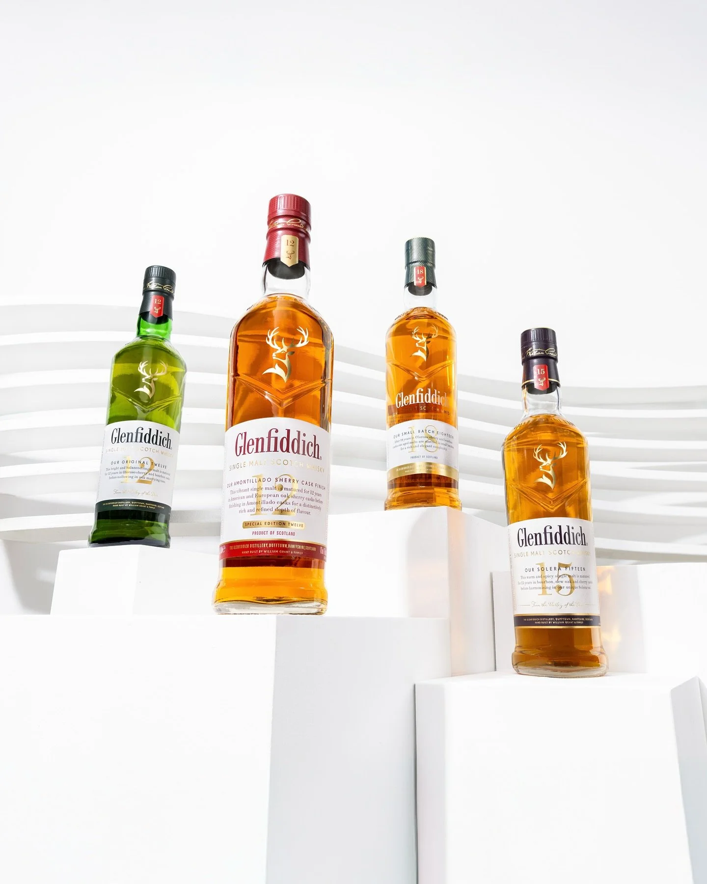 For Glenfiddich Sherry Cask range, we designed a clean canvas that lets the whisky lead.

Curved structures were built to reflect fluidity, a quiet nod to movement, character, and craft.

From initial sketches of the platforms and curved structures, 