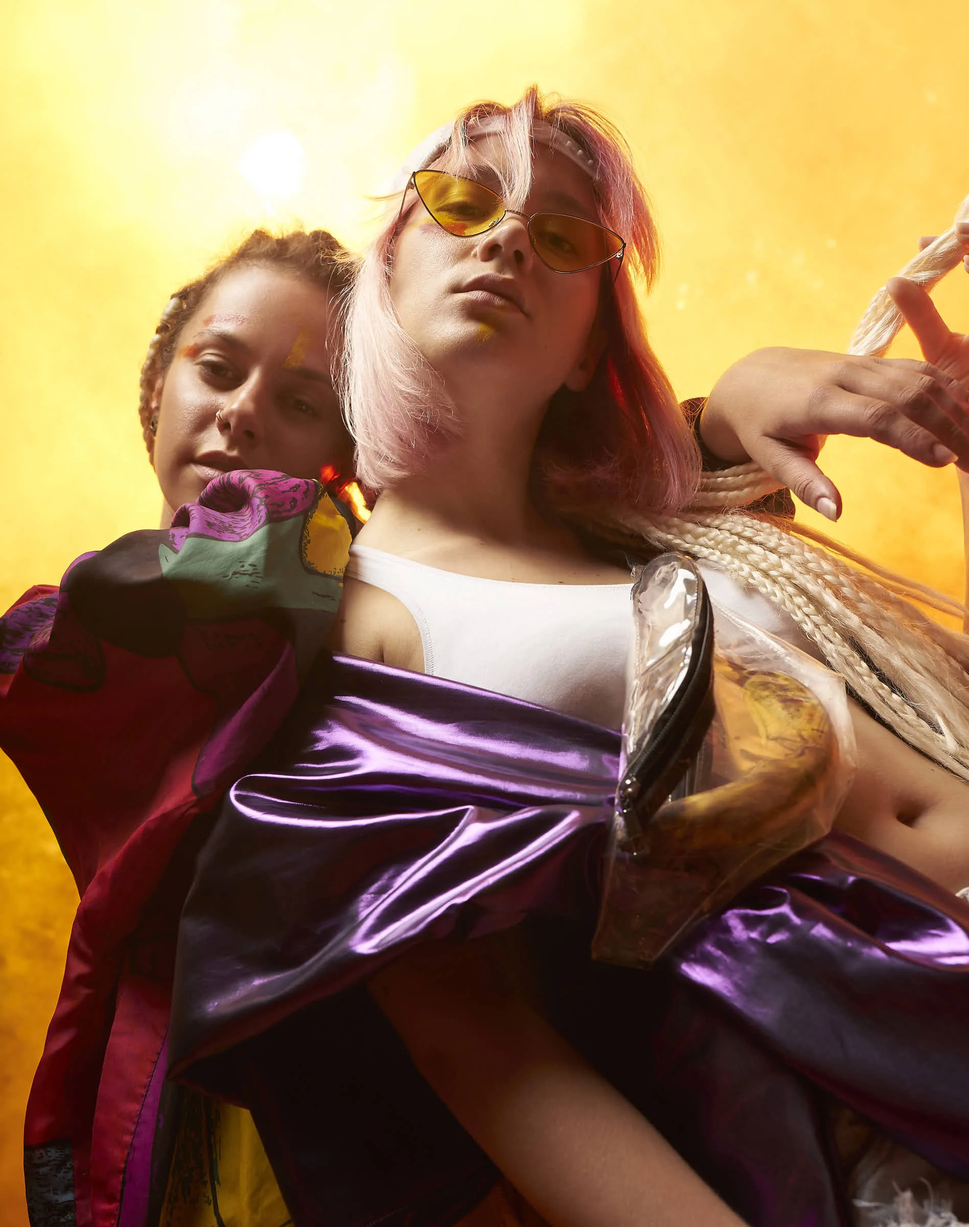 Two girls in a trashy outfit