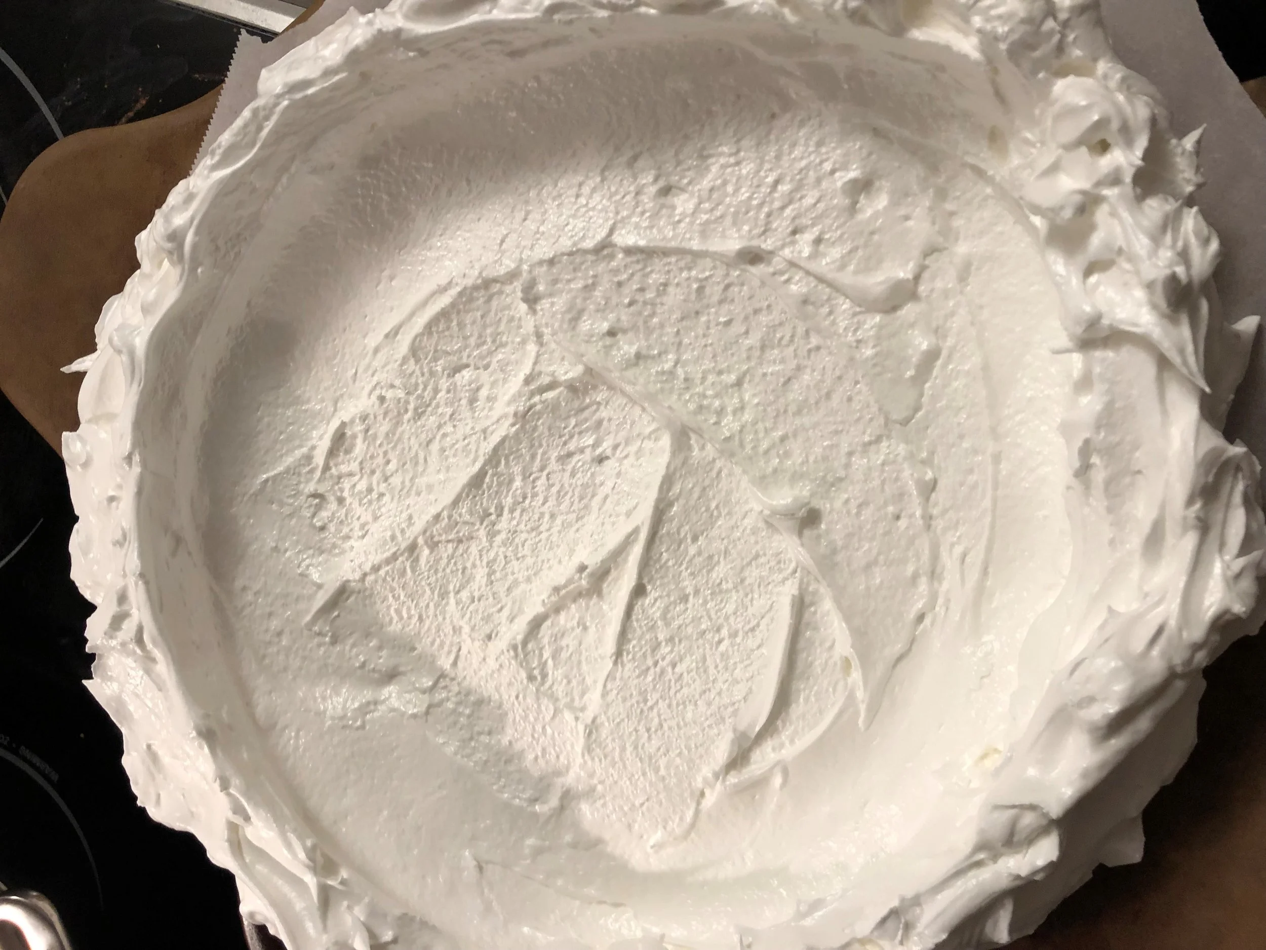 This is the meringue base, ready to go into the oven.
