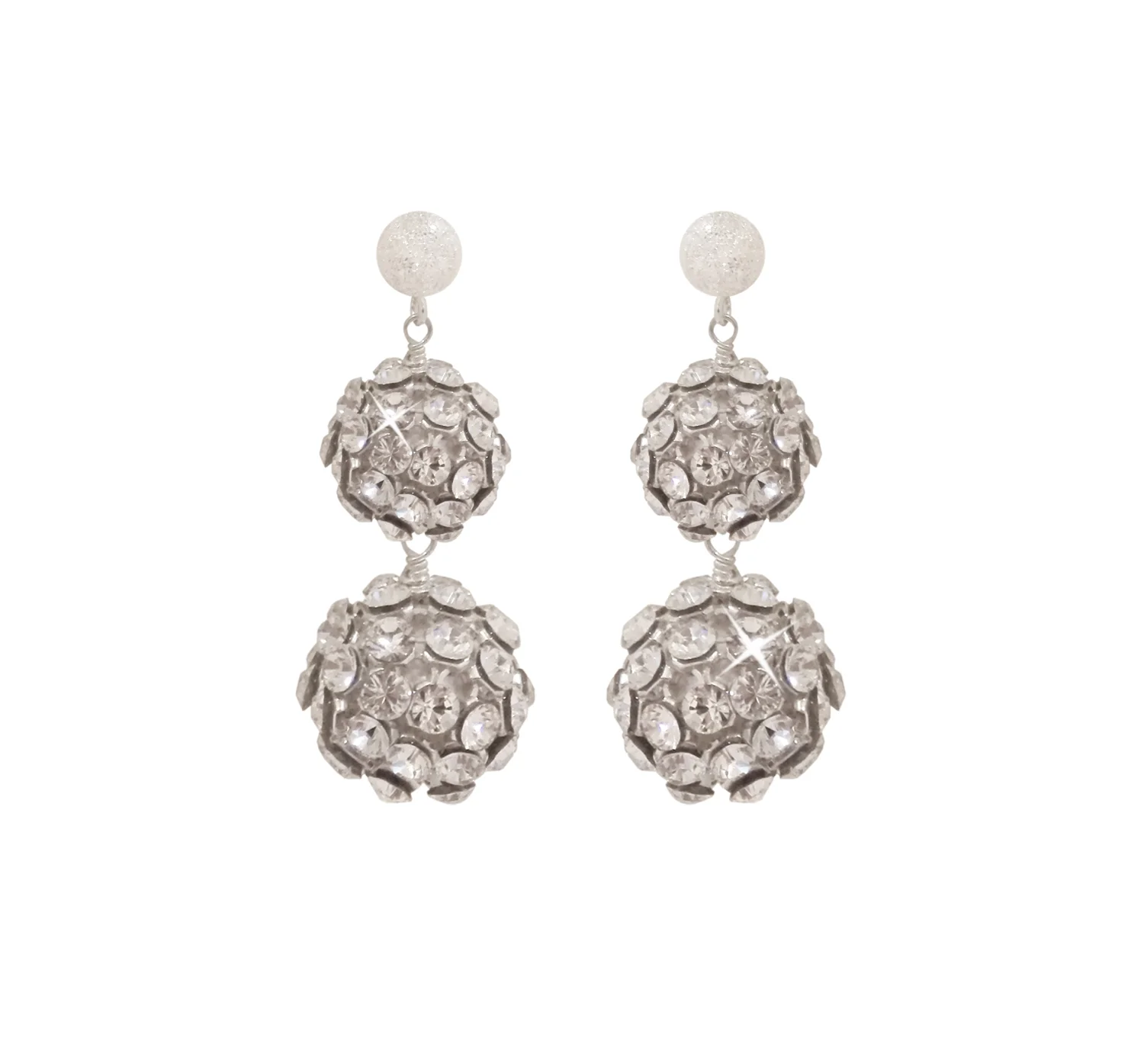 Swarovski Silver Disco Ball Earrings - Double Tier featuring Swarovski® crystals