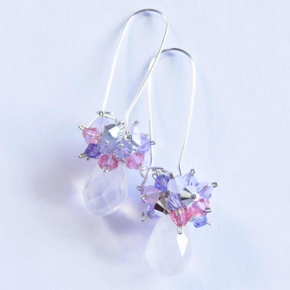 Paris - Rose Quartz & Swarovski Crown Earrings