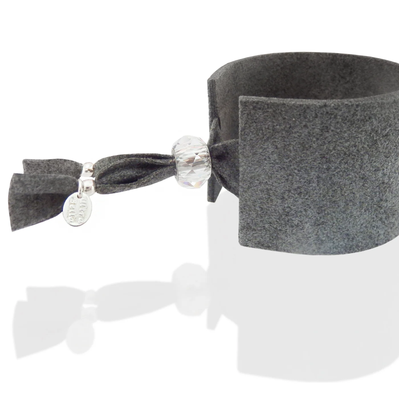 Luxe Rock Bracelet - Dark Grey Handcrafted of grey Ultrasuede®, Swarovski® crystals, adjustable Swarovski® Becharmed® closure, & Sterling Silver findings