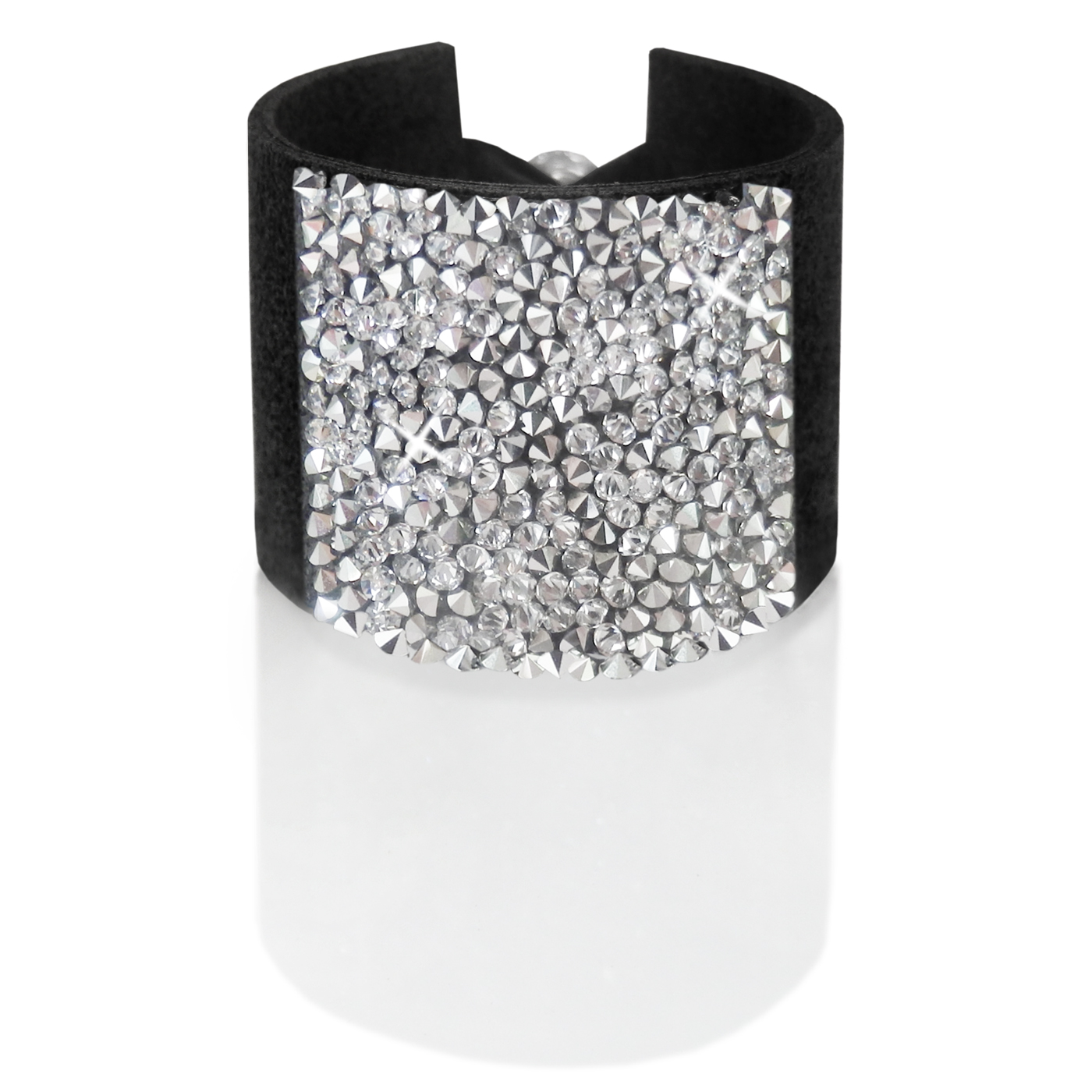 Luxe Rock Bracelet - Black - Handcrafted of grey Ultrasuede®, Swarovski® crystals, adjustable Swarovski® Becharmed® closure, & Sterling Silver findings