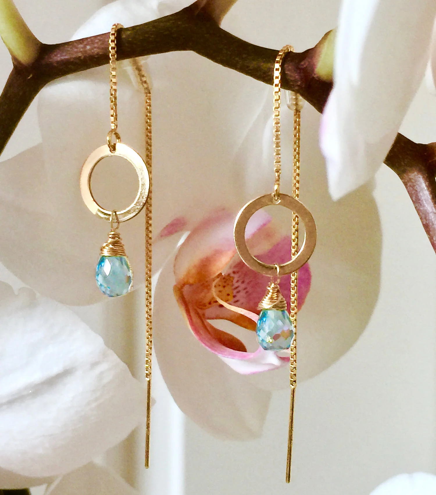 Sky Blue Topaz Briolette Threader Earrings