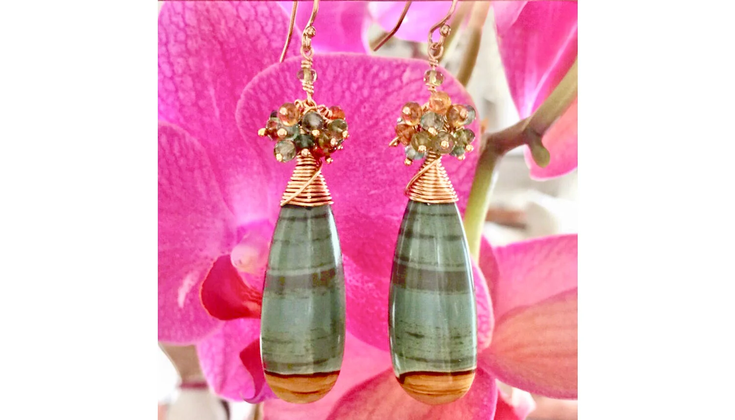 Sao Paulo VII - Brazilian Jasper and Tourmaline Earrings