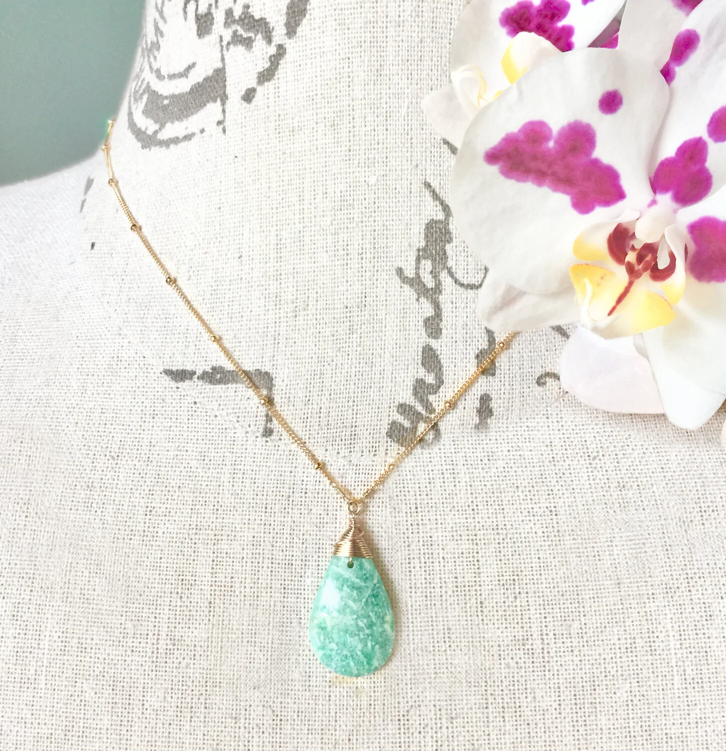 Amazonite Teardrop Pendant Necklace