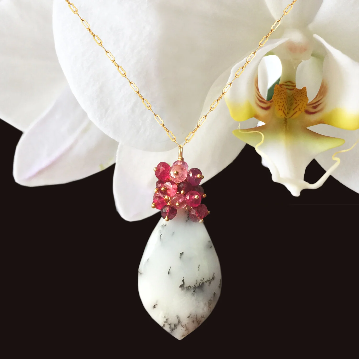 Cadiz - Dendrite Opal & Pink Spinel Earrings
