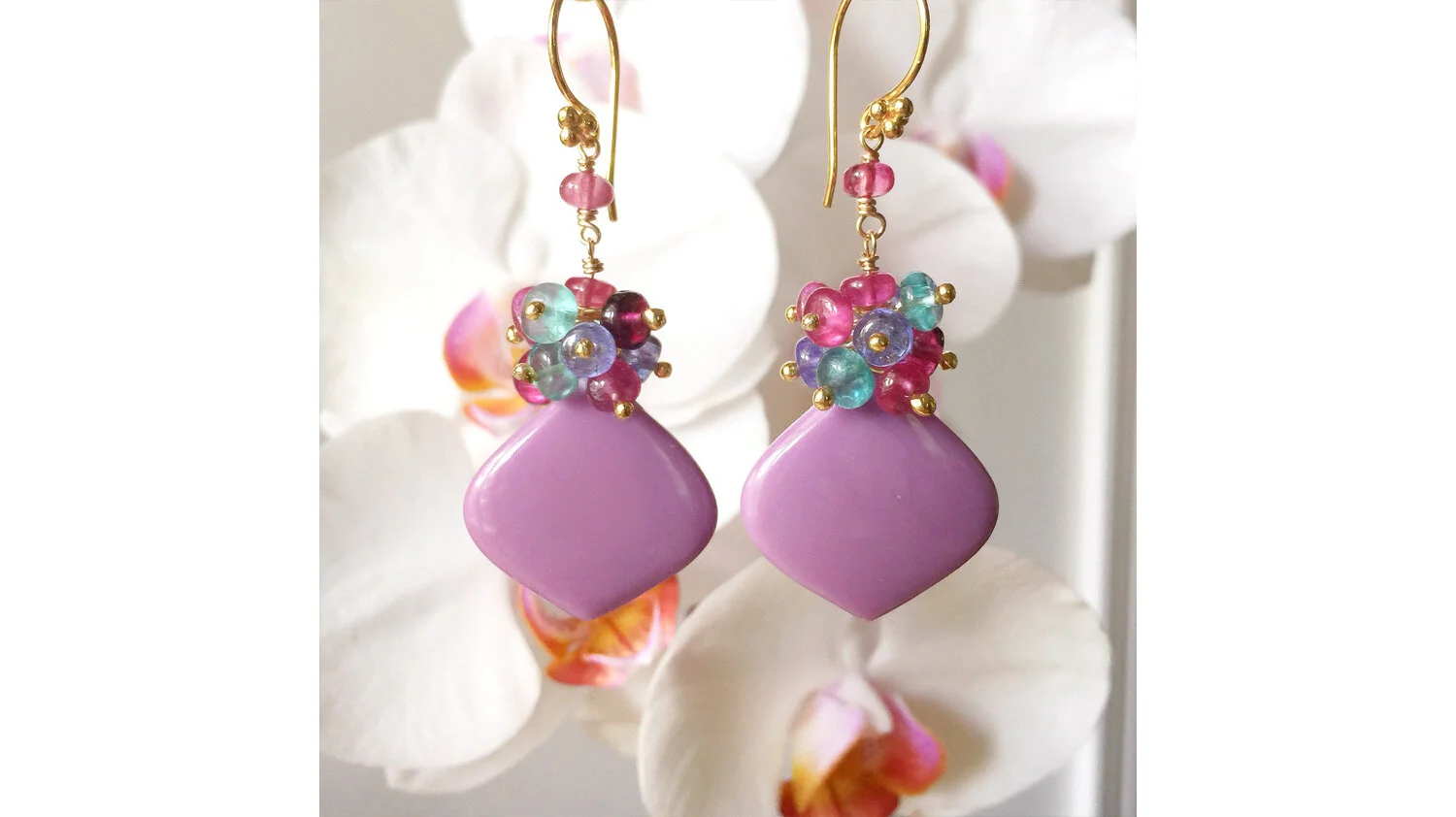 French Quarter - Phosphosiderite, Pink Sapphire, Tanzanite, & Apatite Earrings