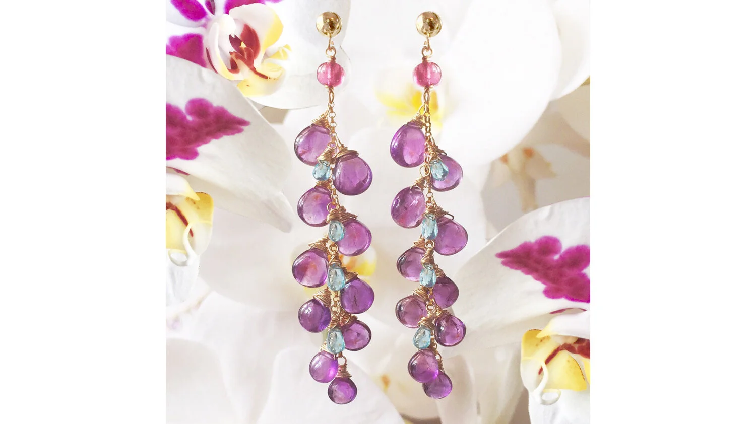 Ibiza - Amethyst, Apatite, & Pink Sapphire Earrings