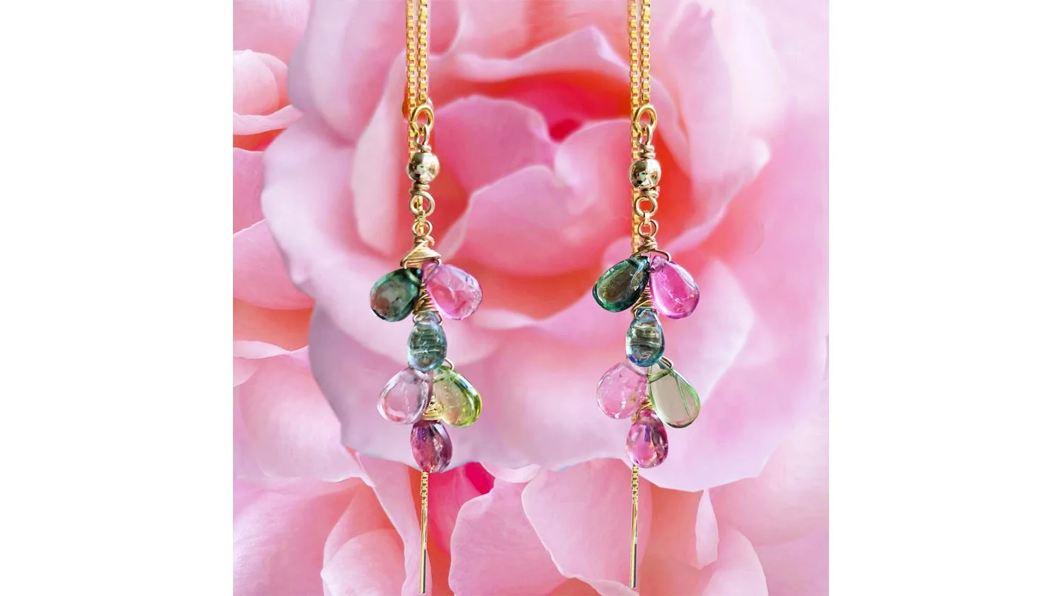 Flamenco II - Tiered Watermelon Tourmaline Threader Earrings