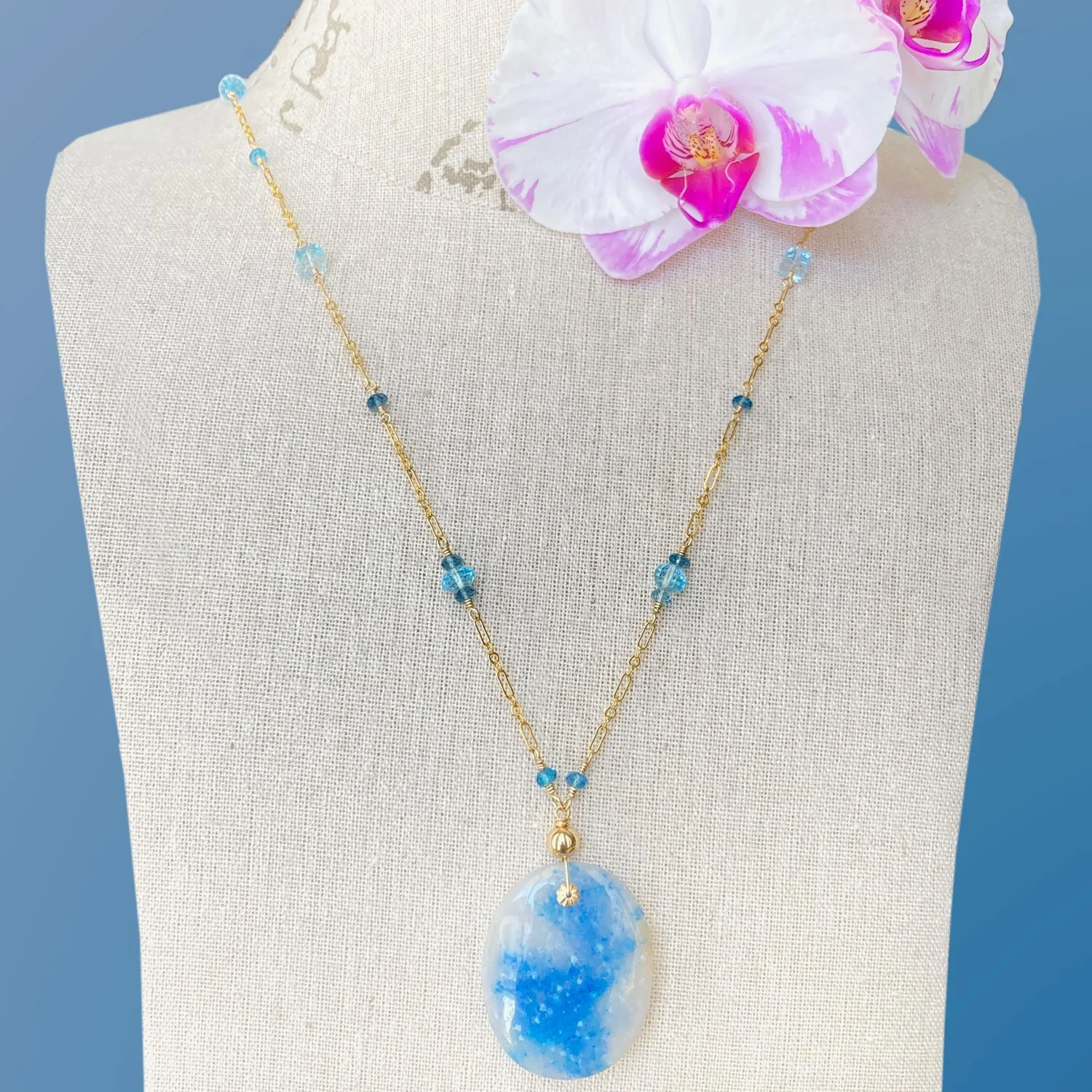 Santorini II - Paraiba Quartz and Topaz Oval Necklace