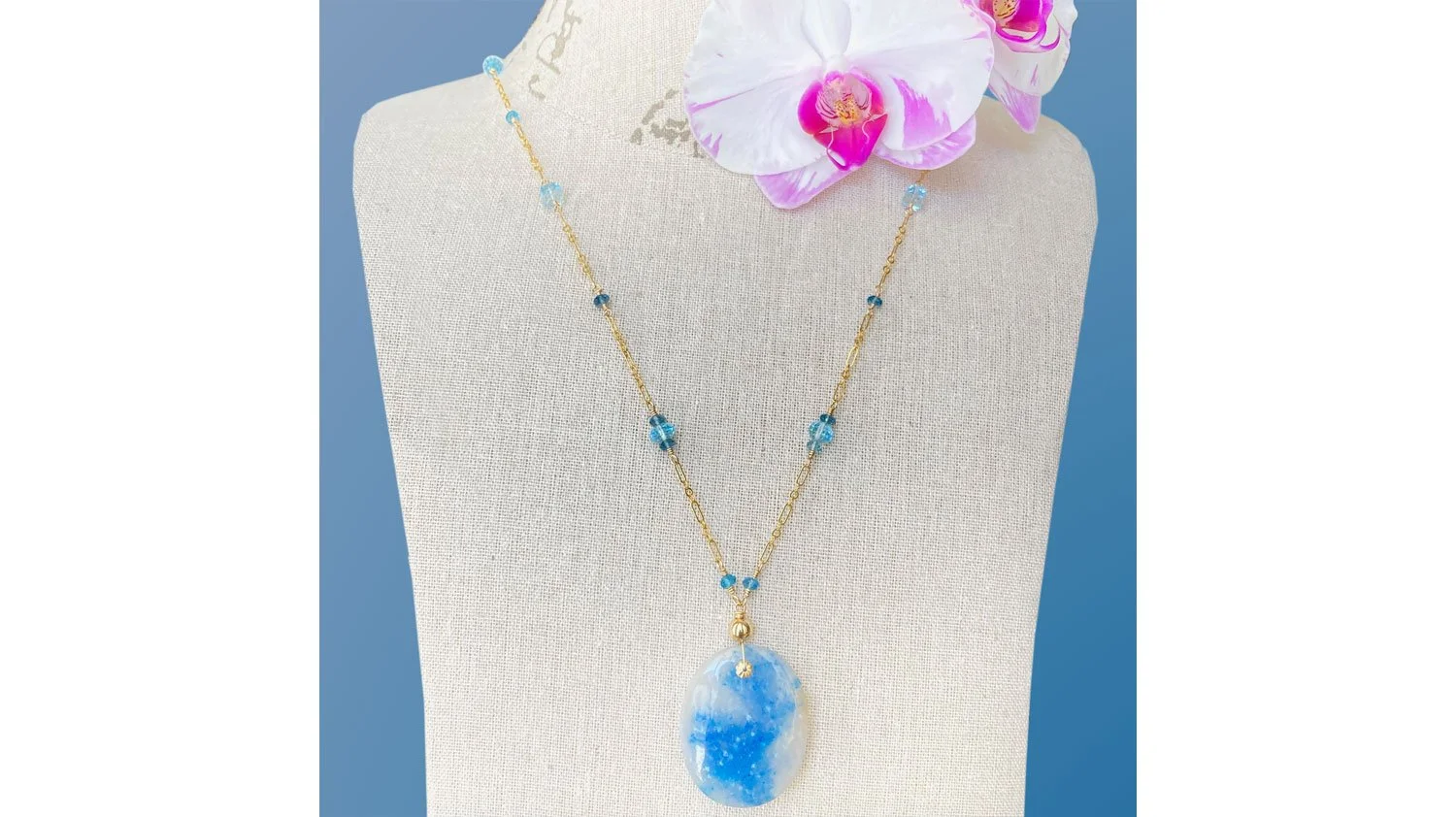 Santorini II - Paraiba Quartz and Topaz Oval Necklace