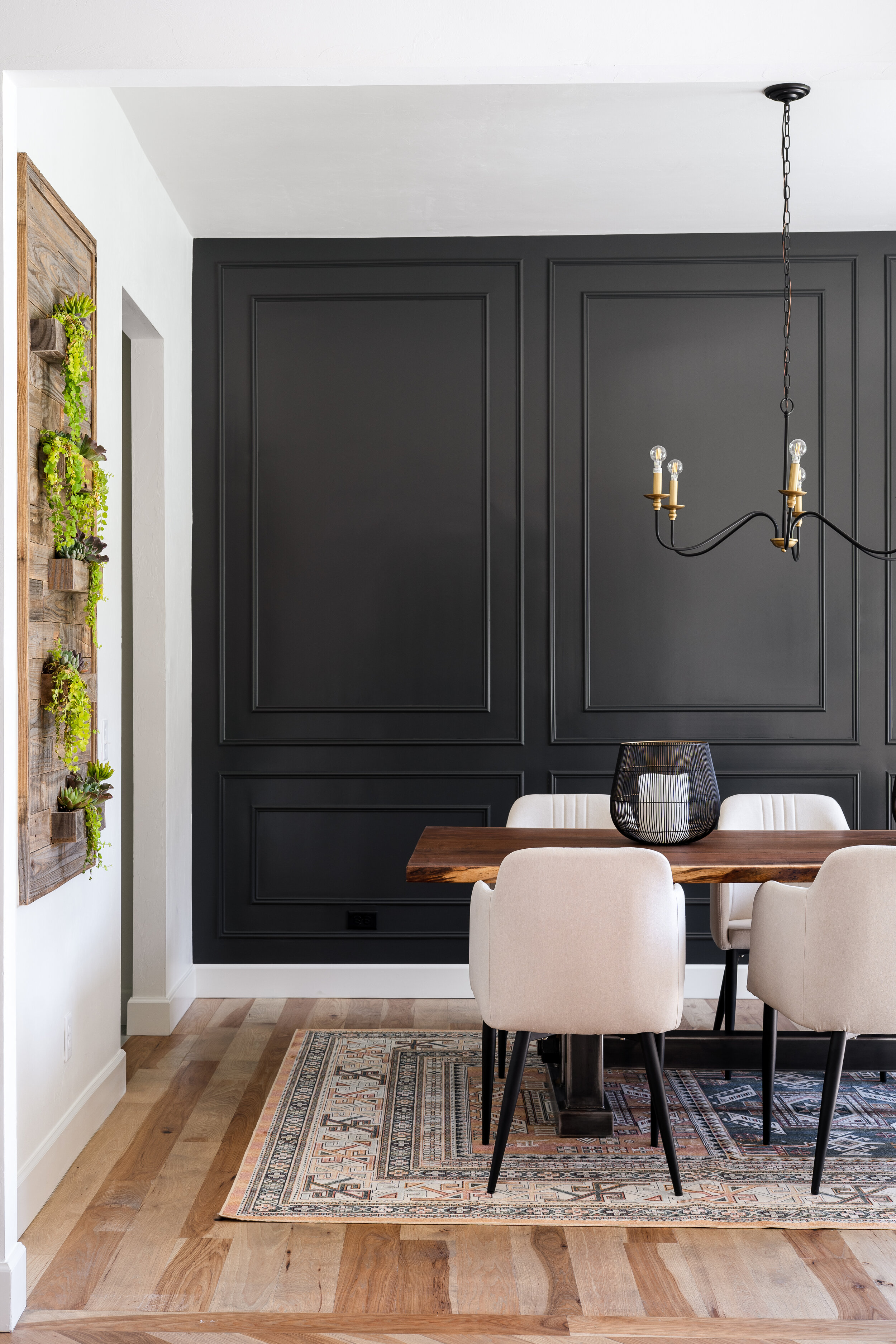 Black painted dining room walls 