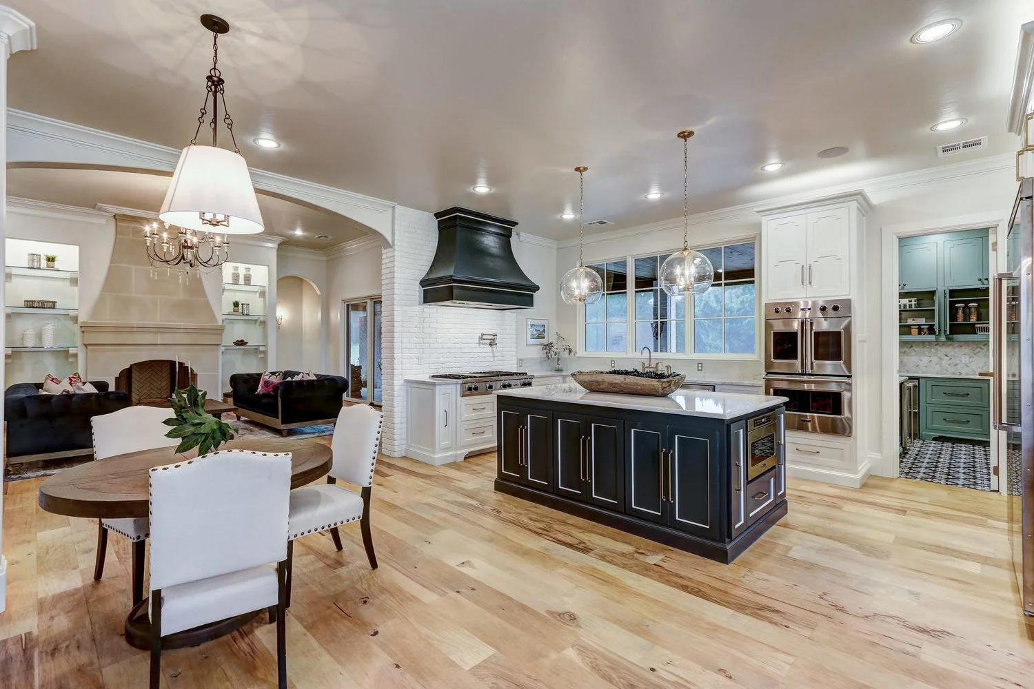 Open kitchen painted navy island