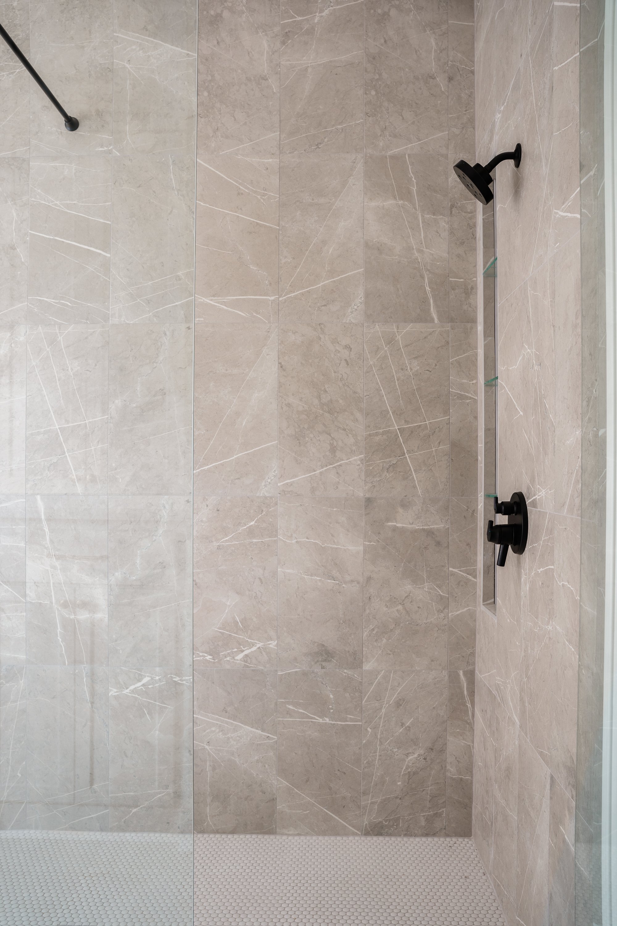 Gray tile shower