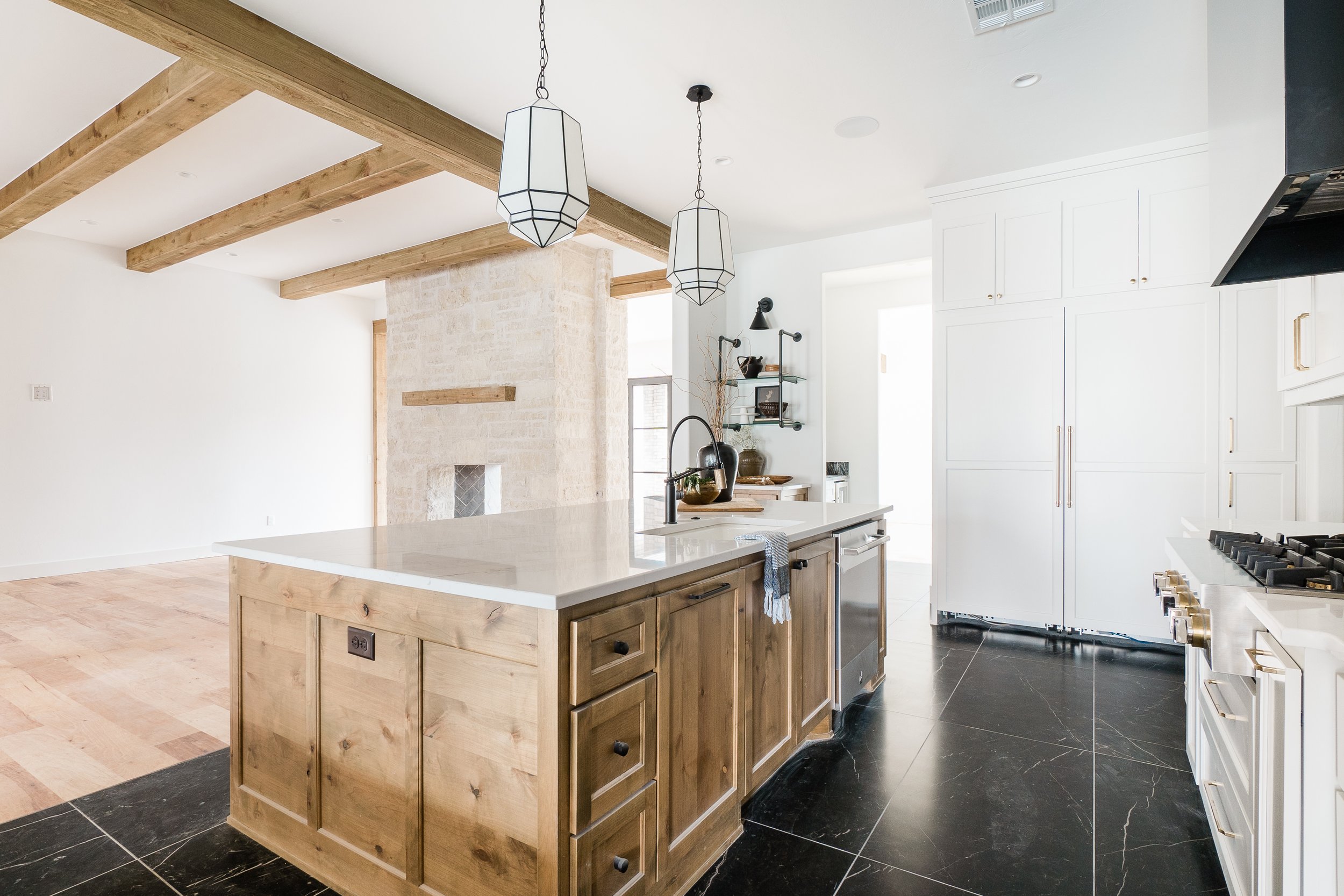 Natural wood stain kitchen island