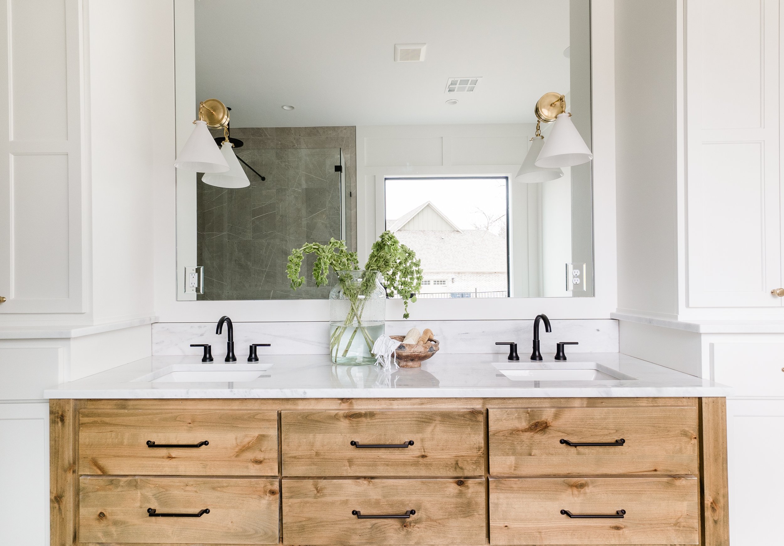 Wood stained master vanity