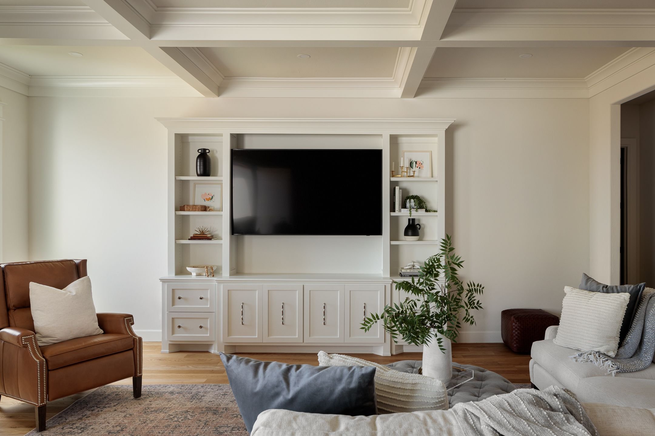 White living room builtins 