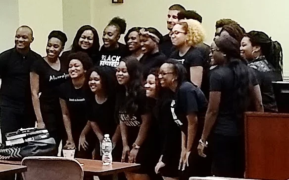 Several law students dressed in black to show solidarity in support of renaming BK Roberts Hall.
