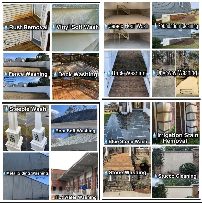 Vinyl soft washing, hot water pressure washing in Benson, Angier, Four Oaks, Smithfield areas