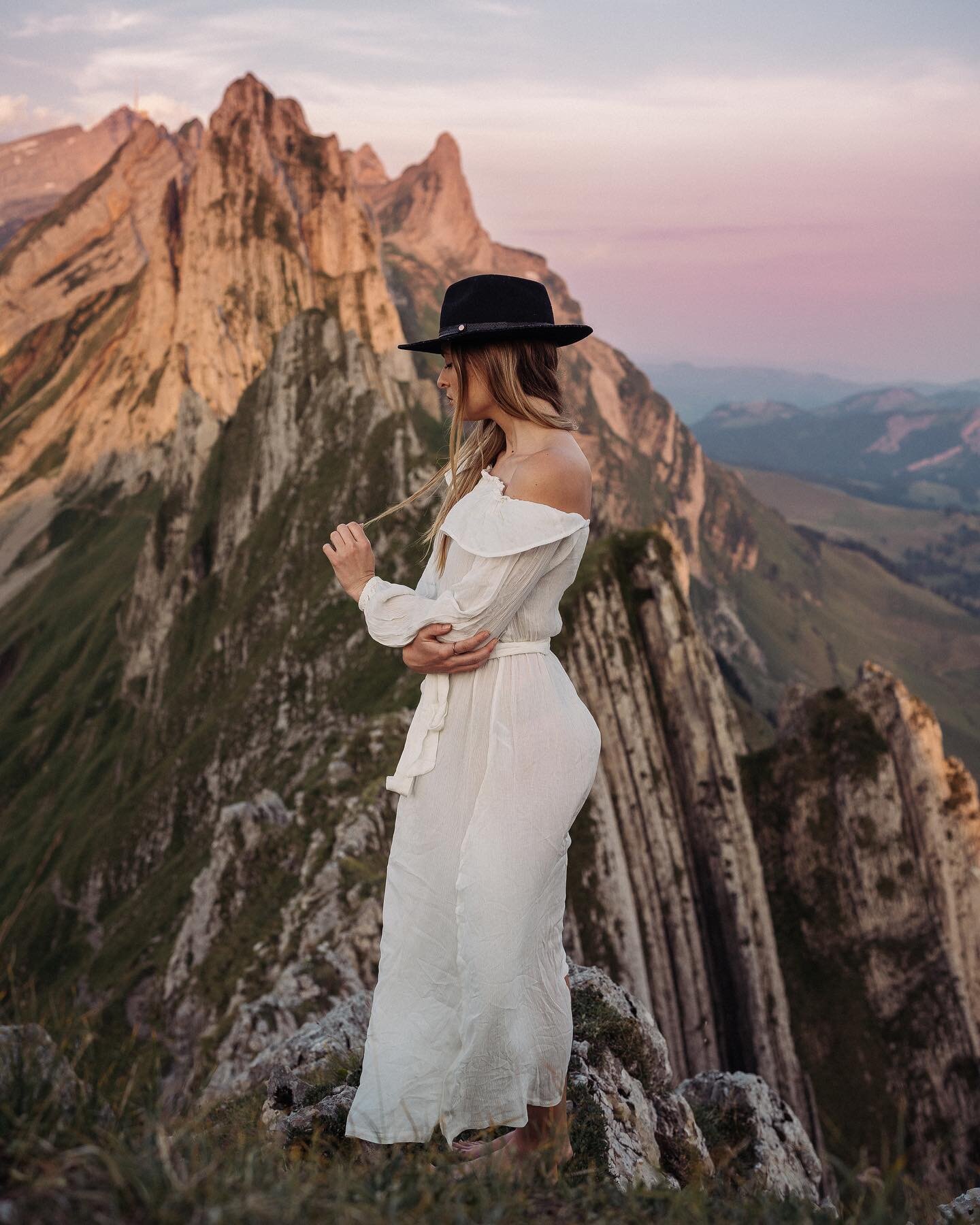 Staying up top of a mountain in a lodge was a pretty cool experience. It was so peaceful watching sunset with a beer in the cool mountain air. We rose early the next day to shoot some sunrise portraits. The peaks behind us were glowing pink. Definite
