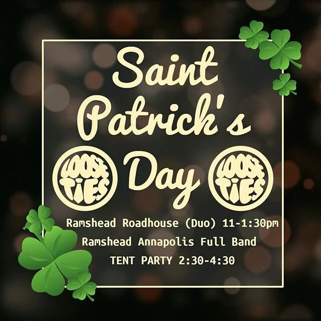 Let&rsquo;s party for St. Patty&rsquo;s! 3/14/2020 We&rsquo;re rocking an acoustic early set at Ramshead Roadhouse from 11-1:30 and then heading down to Ramshead Annapolis to kick it in the tent with the FULL BAND 2:30-4:30. It&rsquo;s gonna be lit ?