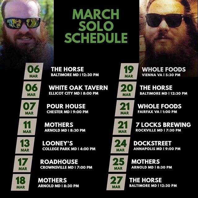 Check out where @bigron285 will be solo this month!! Full band schedule coming soon!!