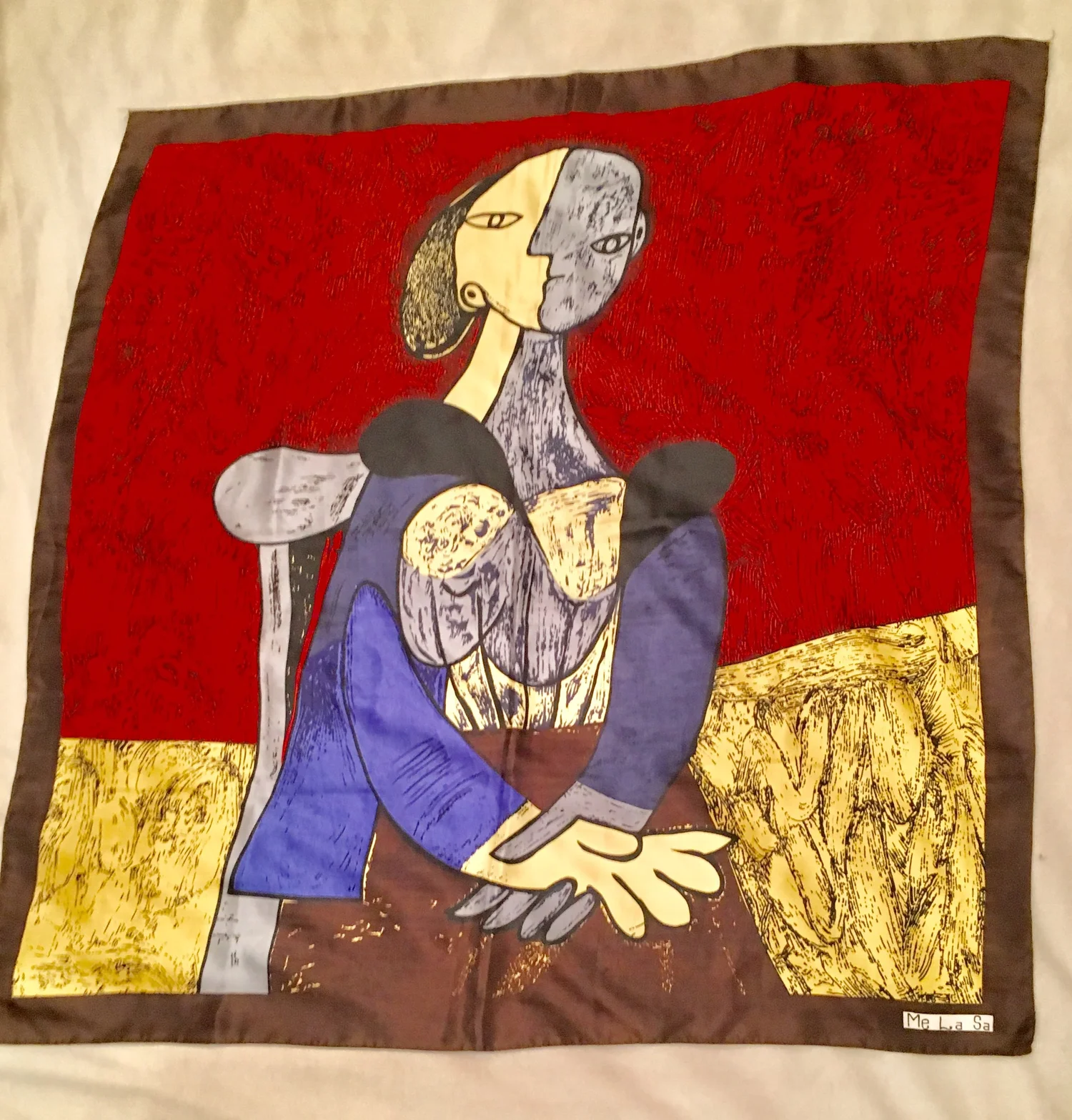 Vintage Retro Picasso Scarf ?Size 60”X14” Picasso, framed silk scarf | Arta Plaza main image 3