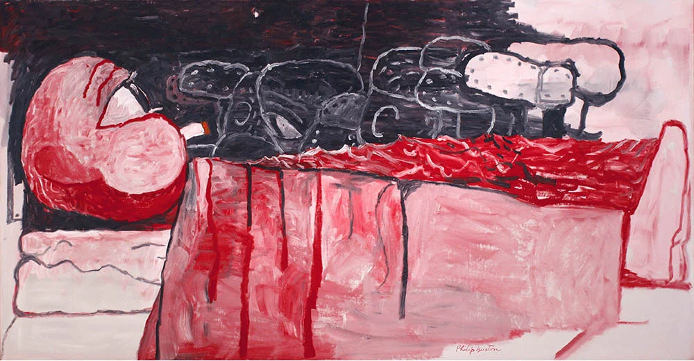Red blood man ; smoke in hand , artist dream of a poets land. Philip Guston Waking Up, 1975 David MacKee Gallery