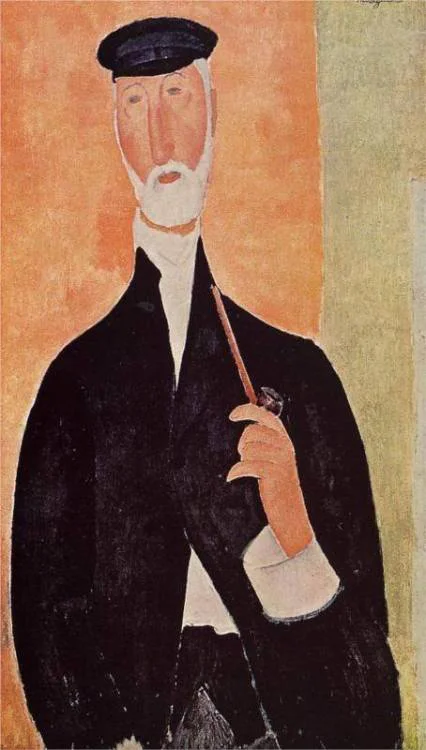 Elegance as real as A sailors pipe and shoulders of moments poured from life. Amedeo Modigliani Man with a Pipe (The Notary of Nice), 1918 Private Collection
