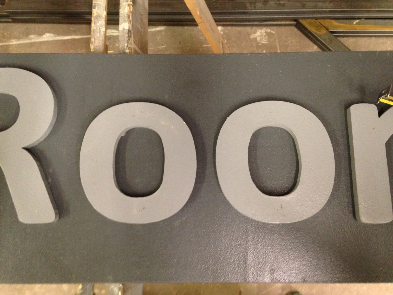  I made a 1'x 10' flat for the sign. I used chalk to lay out all the letters. 