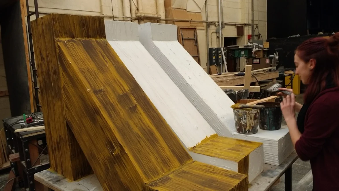  Corbels were covered in goop, and then streaked to give a visible texture. They were painted with a base yellow and streaked with brown. We made 7 corbels. 