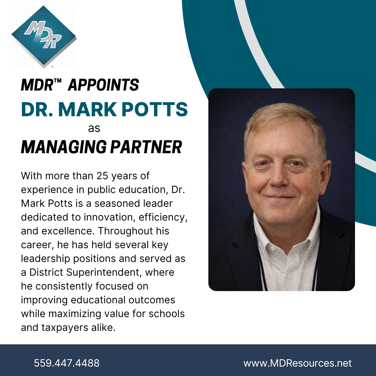 MDR™ announces the appointment of Dr. Mark Potts as MDR’s™ newest Managing Partner.