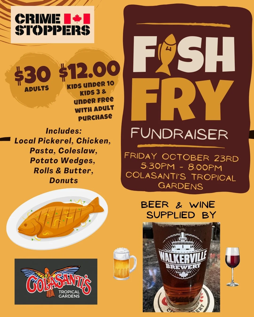 🐟 ANNOUNCING THE FIRST-EVER CRIME STOPPERS FISH FRY! 
Join Windsor &amp; Essex County Crime Stoppers for a fantastic evening of great food, great company, and great community support!

📍 Colasanti&rsquo;s Tropical Gardens &ndash; Kingsville
📅 Frid