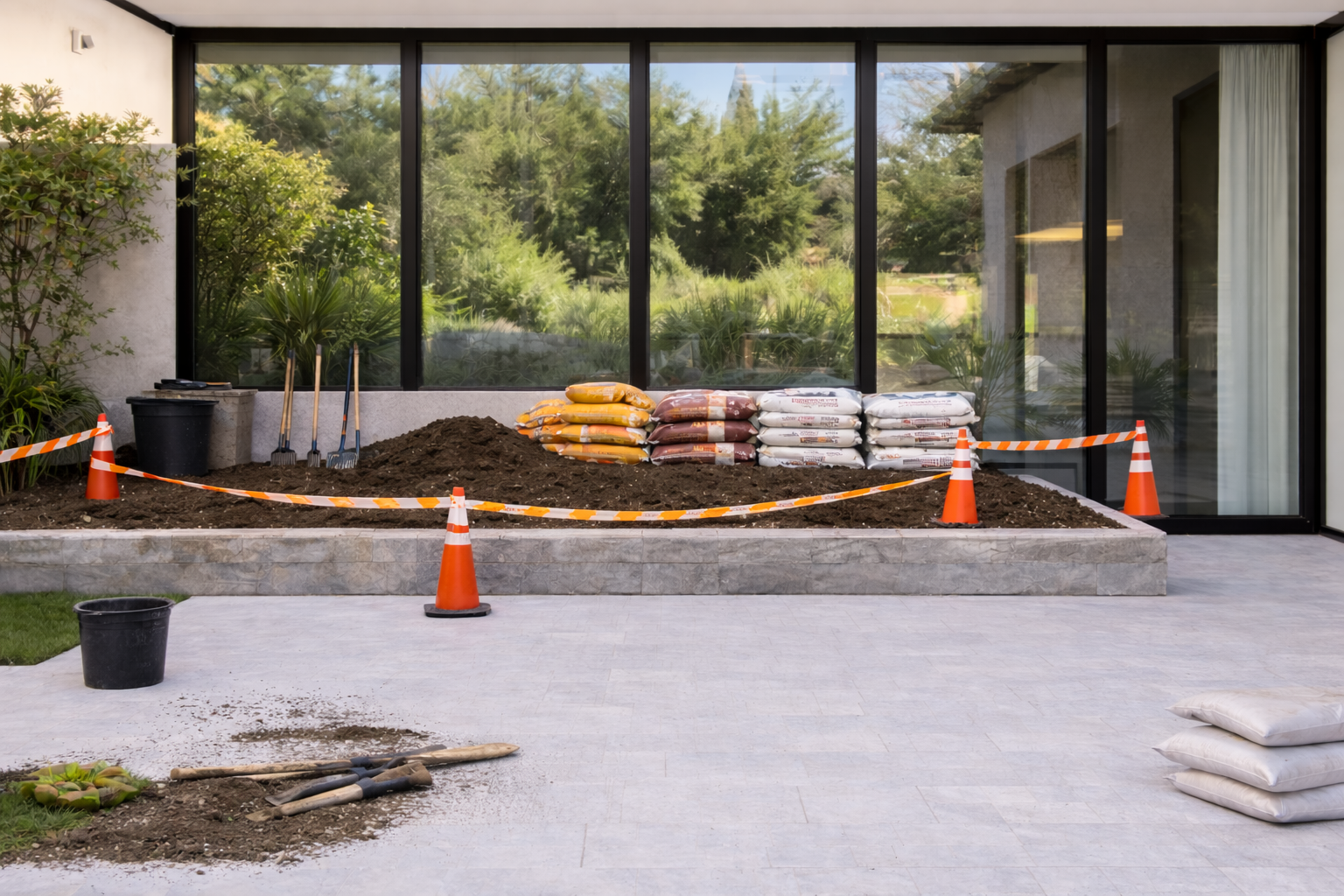Construction of a modern patio
