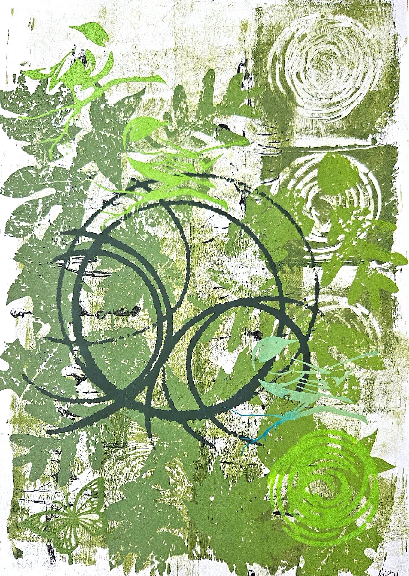 Green Study with Birds by Sharla Jean Hoskin