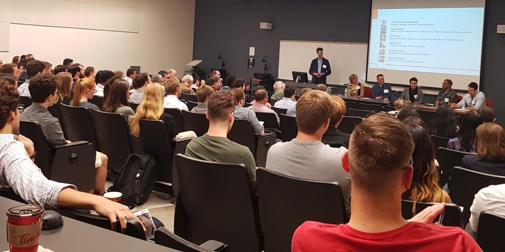 The panel discussion was well attended, highlighting the significant interest in synbio at Western University. Image courtesy of Western University Science .