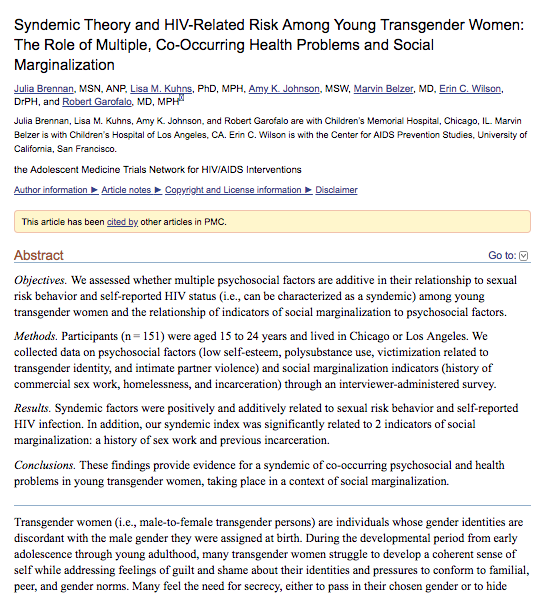 Syndemic Theory and HIV-Related Risk Among Young Transgender Women: The Role of Multiple, Co-Occurring Health Problems and Social Marginalization