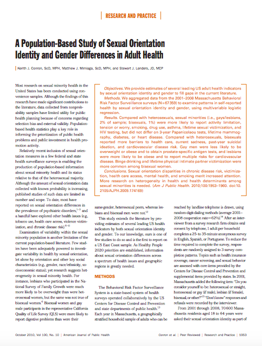A Population-Based Study of Sexual Orientation Identity and Gender Differences in Adult Health
