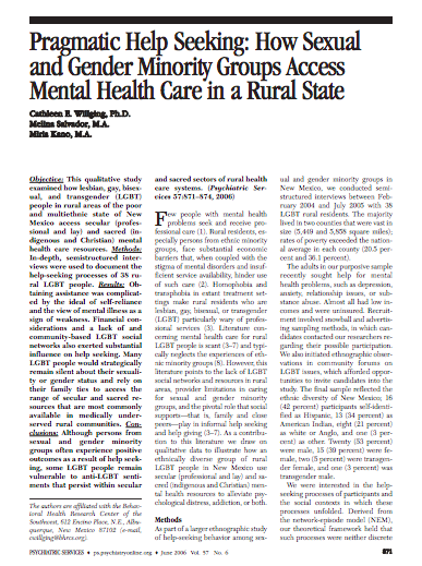 Pragmatic Help Seeking: How Sexual and Gender Minority Groups Access Mental Health Care in a Rural State